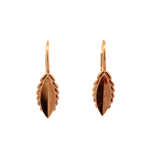 Estate 14K Rose Gold Leaf Hook Earrings | Russian Marked Vintage Jewelry Classic Creations In Diamonds & Gold Venice, FL