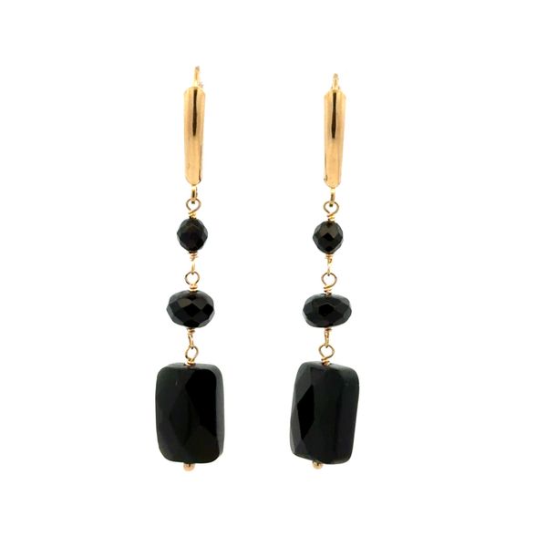 Estate 14K Yellow Gold Black Onyx Dangle Earrings with Lever Backs Classic Creations In Diamonds & Gold Venice, FL