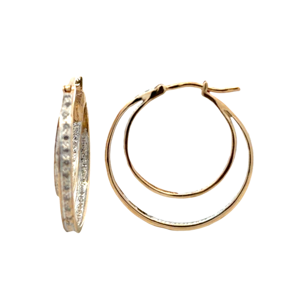 Estate 14K Two-Tone Gold Double Row Diamond Hoop Earrings – 0.12 CTW Classic Creations In Diamonds & Gold Venice, FL