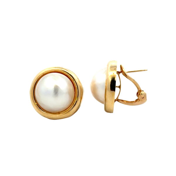 Estate 14K Yellow Gold Mabe Pearl Earrings with Omega Backs Classic Creations In Diamonds & Gold Venice, FL