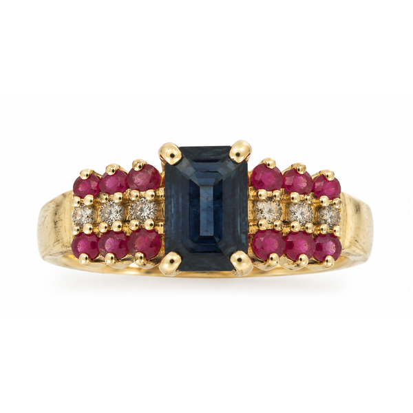 14K Yellow Gold Sapphire Ruby and Diamond Pyramid Ring Classic Creations In Diamonds & Gold Venice, FL