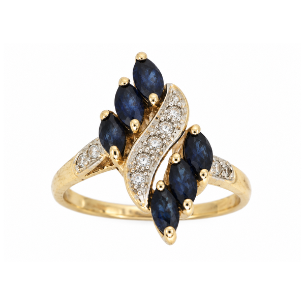 14K Yellow Gold Sapphire and Diamond Cluster Ring Classic Creations In Diamonds & Gold Venice, FL