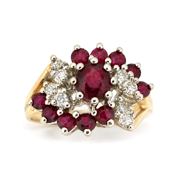 14K Two Tone Gold Ruby and Diamond Waterfall Ring Classic Creations In Diamonds & Gold Venice, FL