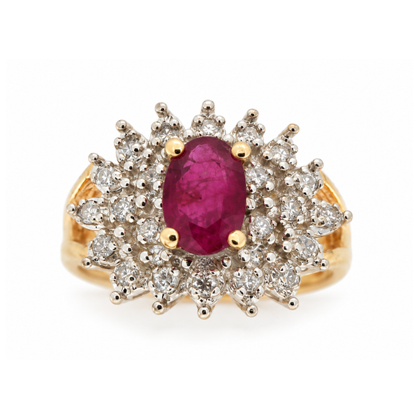 10K Yellow Gold Ruby and Diamond Cluster Ring Classic Creations In Diamonds & Gold Venice, FL