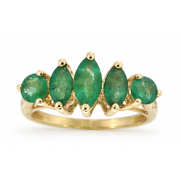 Estate 14K Yellow Gold Five Stone Emerald Band Ring Classic Creations In Diamonds & Gold Venice, FL