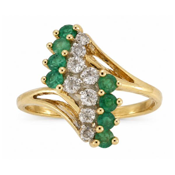 10K Yellow Gold Emerald and Diamond Waterfall Cluster Ring Classic Creations In Diamonds & Gold Venice, FL