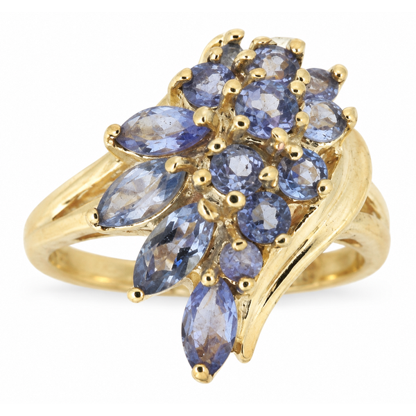 10K Yellow Gold Tanzanite Cluster Ring 1.32ct TW Classic Creations In Diamonds & Gold Venice, FL