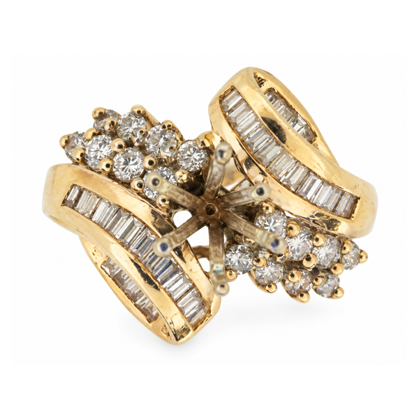 14K Yellow Gold Round and Baguette Diamond Semi Mount Ring 0.72ct TW Classic Creations In Diamonds & Gold Venice, FL