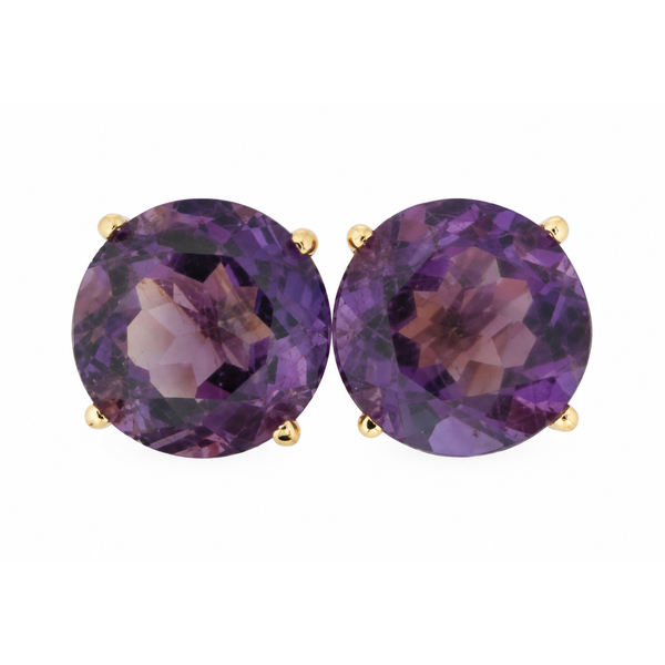 14K Yellow Gold Round Amethyst Stud Earrings 10mm Classic Creations In Diamonds & Gold Venice, FL