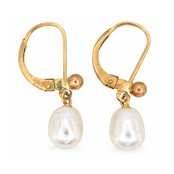 14K Yellow Gold 7mm Freshwater Pearl Lever Back Earrings Classic Creations In Diamonds & Gold Venice, FL