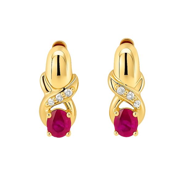 14K Yellow Gold Oval Ruby and Diamond Accent Drop Earrings Classic Creations In Diamonds & Gold Venice, FL