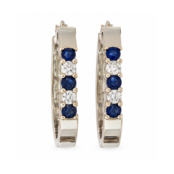 Estate 10K Two Tone Gold Synthetic Sapphire and CZ Hoop Earrings Classic Creations In Diamonds & Gold Venice, FL
