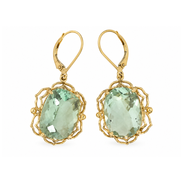 14K Yellow Gold Cushion Cut Green Quartz Lever Back Earrings Classic Creations In Diamonds & Gold Venice, FL