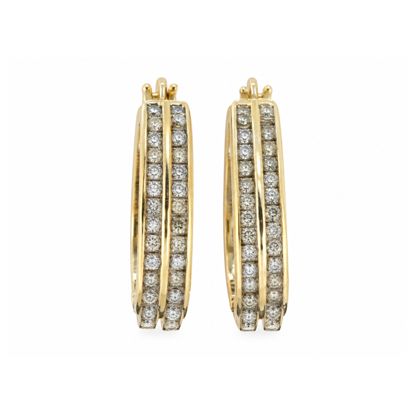 10K Yellow Gold Two Row Channel Set Diamond Hoop Earrings 0.50ct TW Classic Creations In Diamonds & Gold Venice, FL