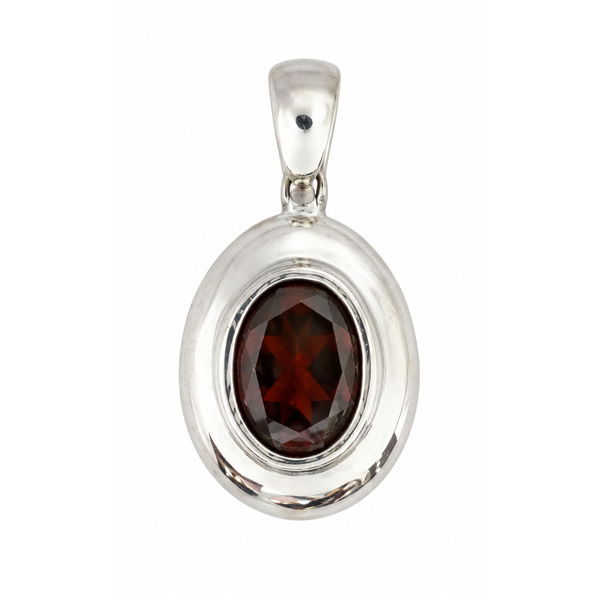 14K White Gold Oval Garnet Bezel Set Pendant 9 x 7mm Classic Creations In Diamonds & Gold Venice, FL