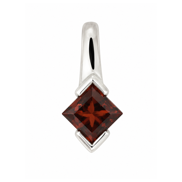 14K White Gold Princess Cut Garnet Illusion Pendant Necklace Classic Creations In Diamonds & Gold Venice, FL