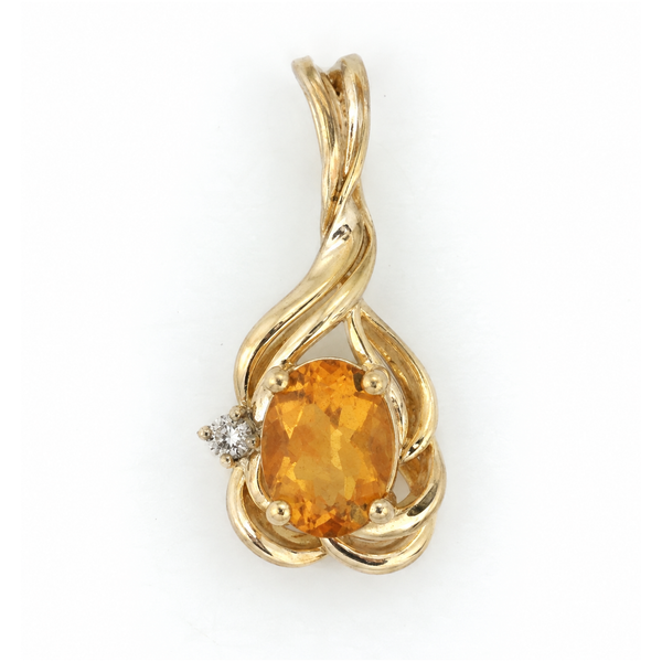 14K Yellow Gold Oval Citrine and Diamond Pendant Classic Creations In Diamonds & Gold Venice, FL