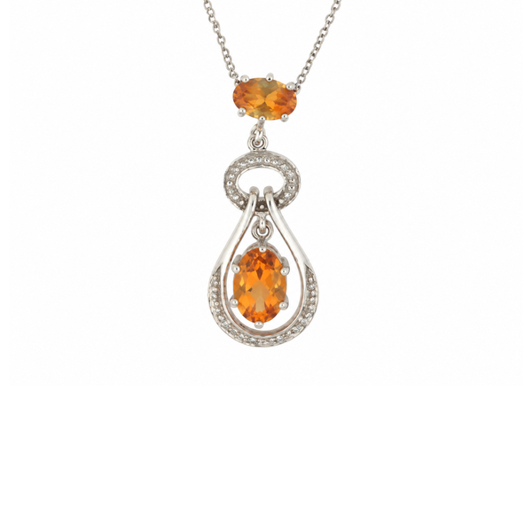 14K White Gold Citrine and Diamond Doorknocker Pendant Necklace Classic Creations In Diamonds & Gold Venice, FL