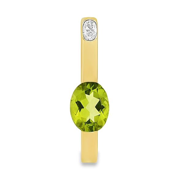 14K Yellow Gold Oval Peridot and Diamond Bar Pendant Necklace Classic Creations In Diamonds & Gold Venice, FL