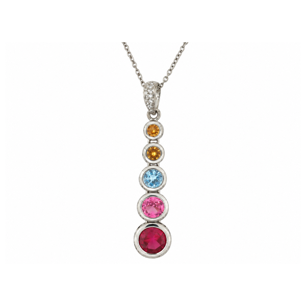 14K White Gold Synthetic Multicolor Gemstone Drop Pendant Necklace Classic Creations In Diamonds & Gold Venice, FL