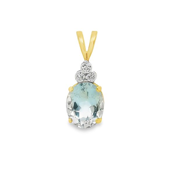 14K Yellow Gold Oval Aquamarine And Diamond Basket Setting Pendant Classic Creations In Diamonds & Gold Venice, FL