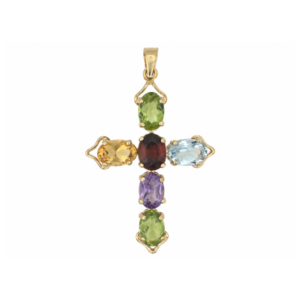 14K Yellow Gold Multicolor Semi Precious Gemstone Cross Pendant Classic Creations In Diamonds & Gold Venice, FL