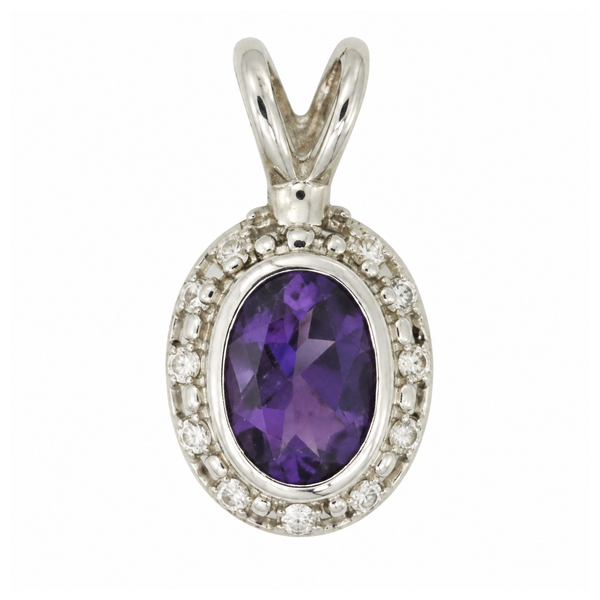 14K White Gold Oval Amethyst Bezel Set Scroll Pendant Classic Creations In Diamonds & Gold Venice, FL