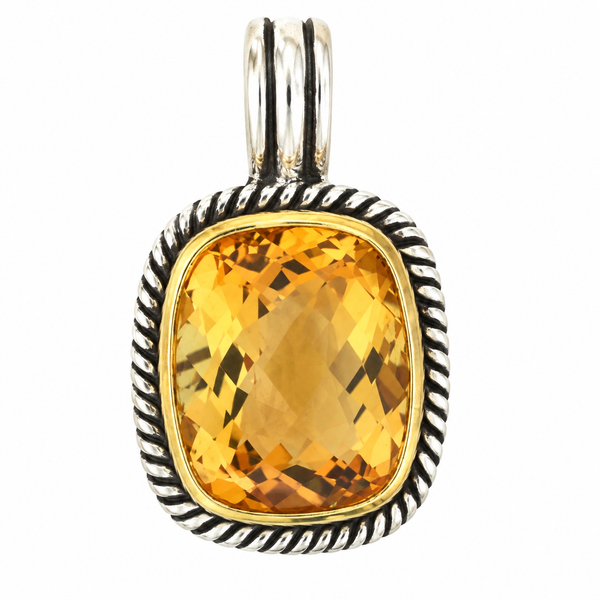 Sterling Silver and 18K Gold Citrine Enhancer Pendant with Sterling Silver Rope Chain Classic Creations In Diamonds & Gold Venice, FL