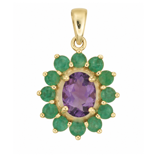 14K Yellow Gold Emerald and Amethyst Cluster Pendant Classic Creations In Diamonds & Gold Venice, FL
