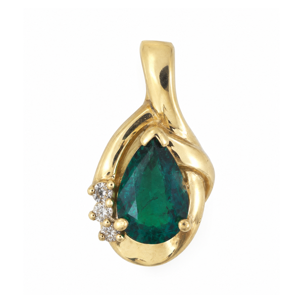 14K Yellow Gold Chatham Lab Grown Emerald and Diamond Pendant 1.75ct Classic Creations In Diamonds & Gold Venice, FL
