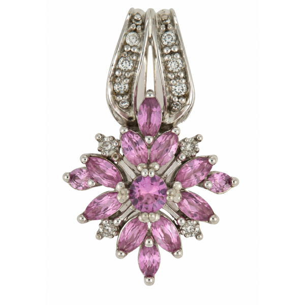 10K White Gold Pink Sapphire and Diamond Cluster Pendant 1.27ct Classic Creations In Diamonds & Gold Venice, FL