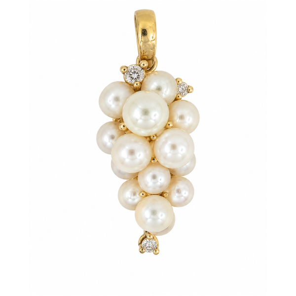 14K Yellow Gold Akoya Pearl and Diamond Cluster Pendant Classic Creations In Diamonds & Gold Venice, FL