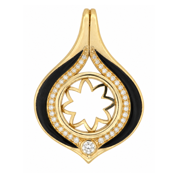 Estate 18K Yellow Gold Black Coral and Diamond Pendant Signed 0.50ct Classic Creations In Diamonds & Gold Venice, FL