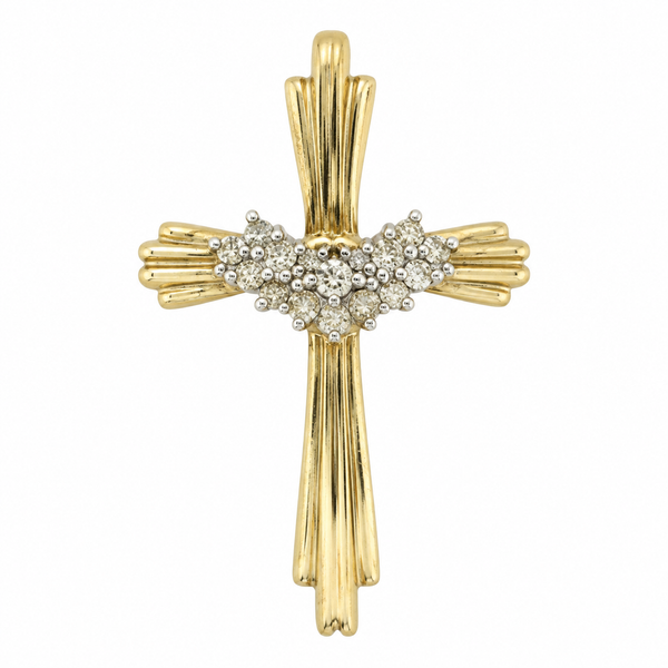 10K Gold Diamond Cross Pendant 0.08ct TW Classic Creations In Diamonds & Gold Venice, FL
