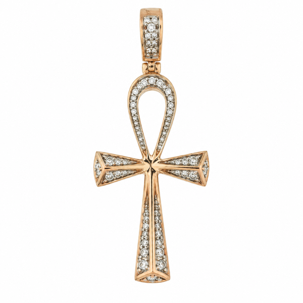 14K Rose Gold Diamond Ankh Cross Pendant 0.16ct TW Classic Creations In Diamonds & Gold Venice, FL