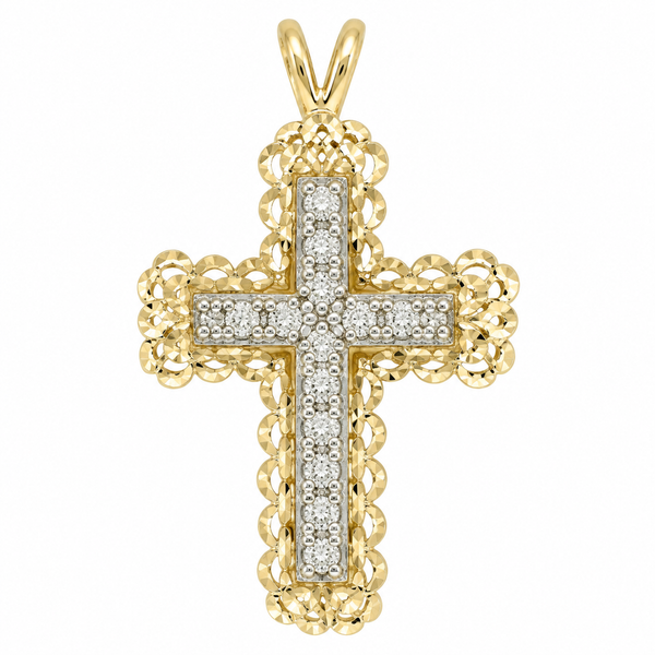 10K Two Tone Gold Filigree Diamond Cross Pendant 0.05ct TW Classic Creations In Diamonds & Gold Venice, FL