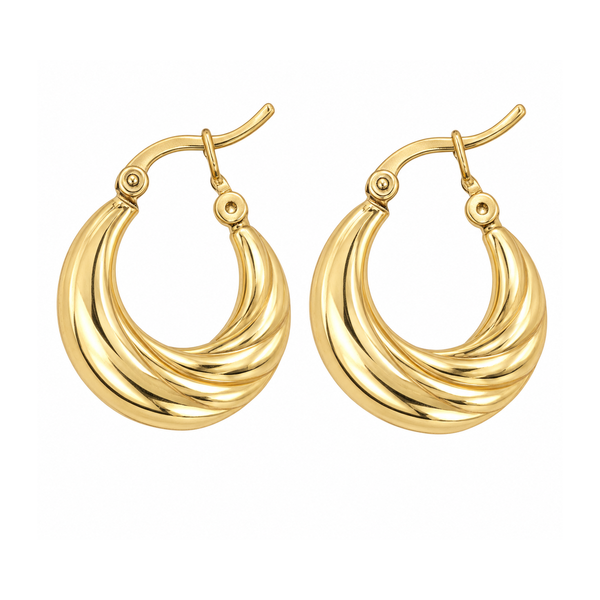 14K Yellow Gold Grooved and Polished Hoop Earrings 21mm Classic Creations In Diamonds & Gold Venice, FL