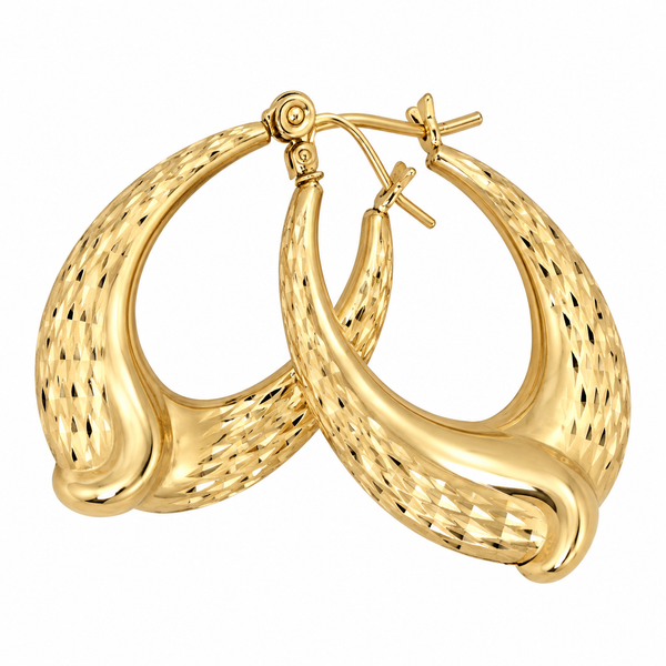 14K Yellow Gold Diamond Cut and Satin Finish Hoop Earrings 30mm Classic Creations In Diamonds & Gold Venice, FL