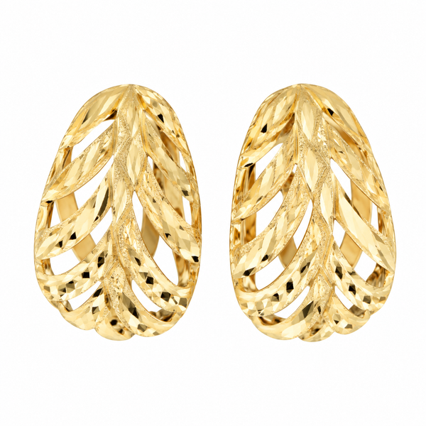 14K Yellow Gold Filigree Diamond Cut Half Hoop Earrings 24.5mm Classic Creations In Diamonds & Gold Venice, FL