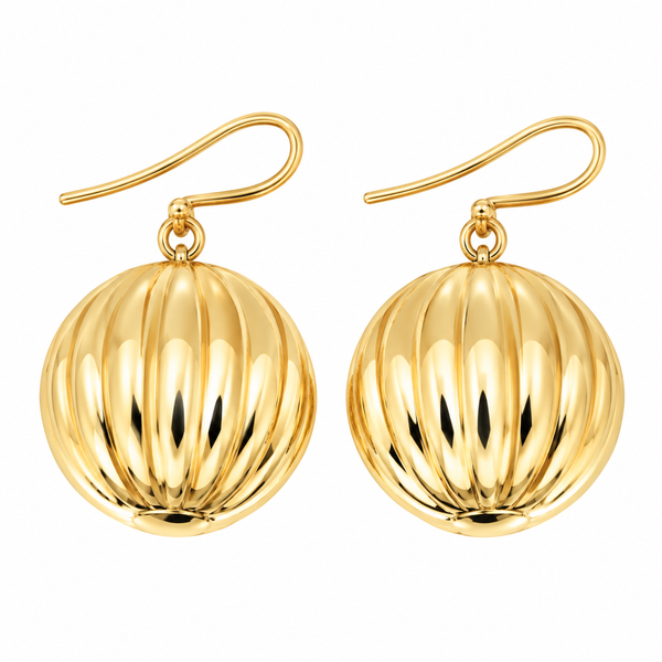 14K Yellow Gold Corrugated Ball Drop Earrings with Shepherd Hooks 14mm Classic Creations In Diamonds & Gold Venice, FL