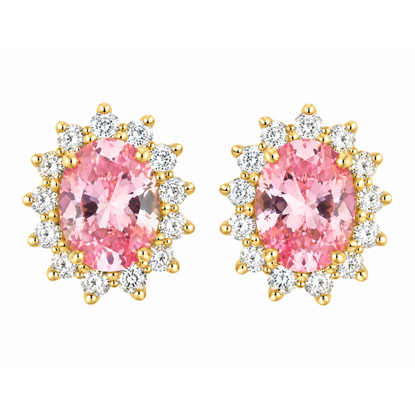 14K Yellow Gold Pink and White Cubic Zirconia Cluster Stud Earrings Classic Creations In Diamonds & Gold Venice, FL