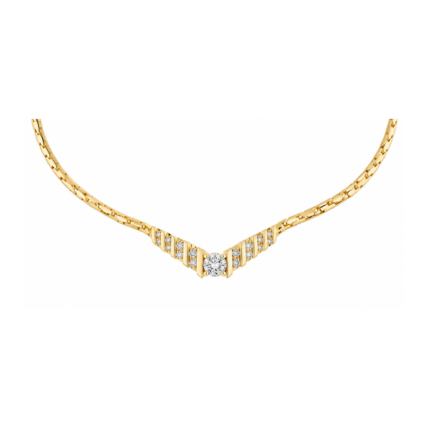 Estate 14K Yellow Gold Diamond V Necklace with 17 Inch Cobra Chain 0.76ct TW Classic Creations In Diamonds & Gold Venice, FL