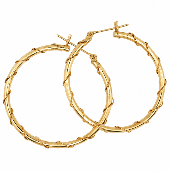 14K Yellow Gold Polished Rope Twist Hoop Earrings 38mm Classic Creations In Diamonds & Gold Venice, FL
