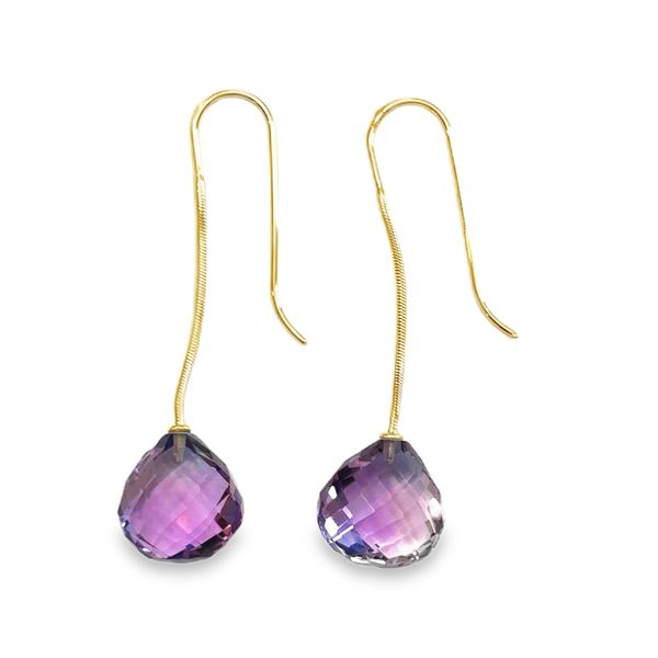 14K Yellow Gold Amethyst Briolette French Hook Threader Earrings Classic Creations In Diamonds & Gold Venice, FL