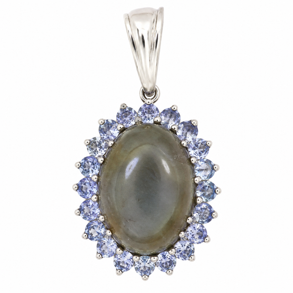 14K White Gold Labradorite and Tanzanite Pendant 2.00ct Tanzanite TW Classic Creations In Diamonds & Gold Venice, FL