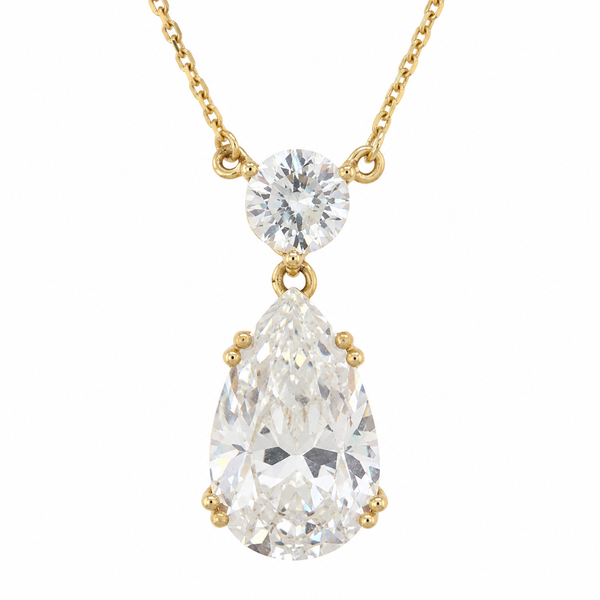 14K Yellow Gold Pear and Round Cubic Zirconia Necklace with Cable Chain Classic Creations In Diamonds & Gold Venice, FL