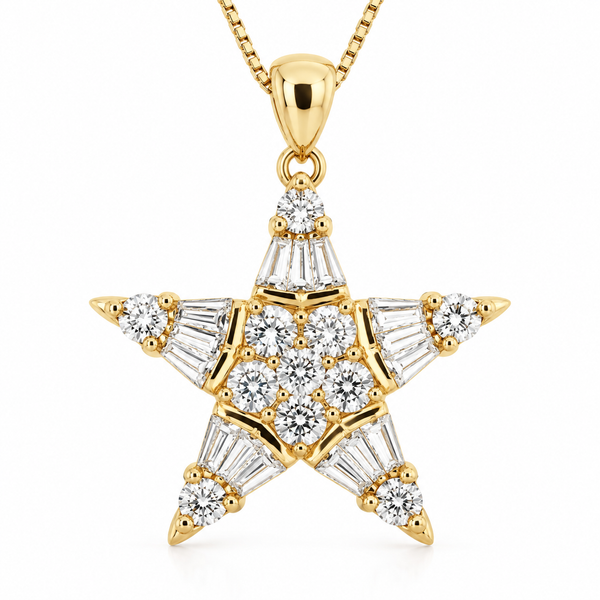 14K Yellow Gold Cubic Zirconia Star Pendant with 18 Inch Box Chain Classic Creations In Diamonds & Gold Venice, FL