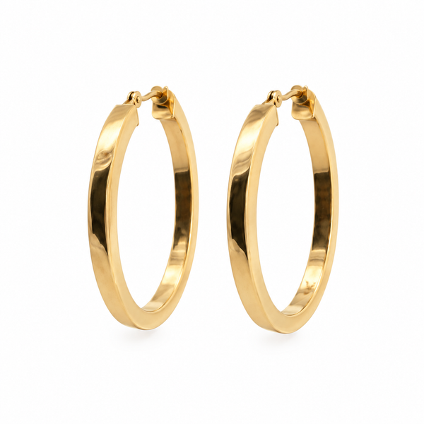 14K Yellow Gold Square Tube Oval Hoop Earrings 31 x 24mm Classic Creations In Diamonds & Gold Venice, FL