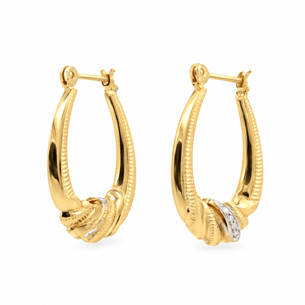 14K Two Tone Gold Oval Hoop Earrings with Diamond Trim Classic Creations In Diamonds & Gold Venice, FL