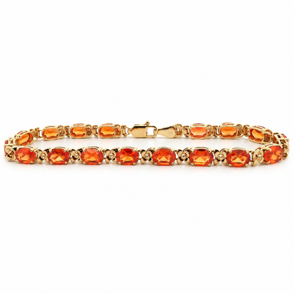 10K Yellow Gold Synthetic Orange Sapphire Floral Line Bracelet Classic Creations In Diamonds & Gold Venice, FL